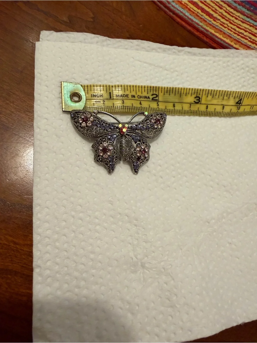 Vintage-Inspired Butterfly Brooch with Pink & Lavender Rhinestones